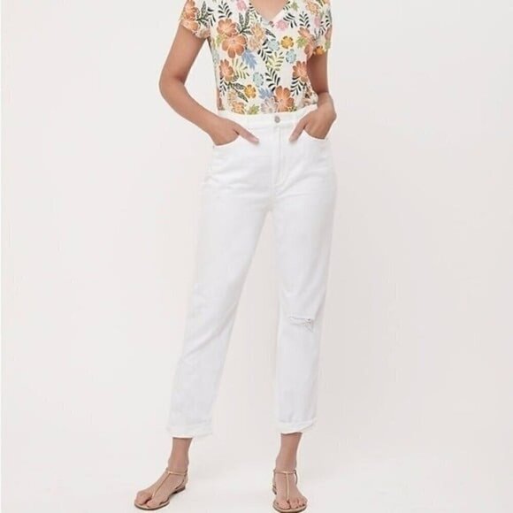 LOFT Denim - Loft NWT High Waist White Distressed Slim Pocket Boyfriend Jeans Size 26/2